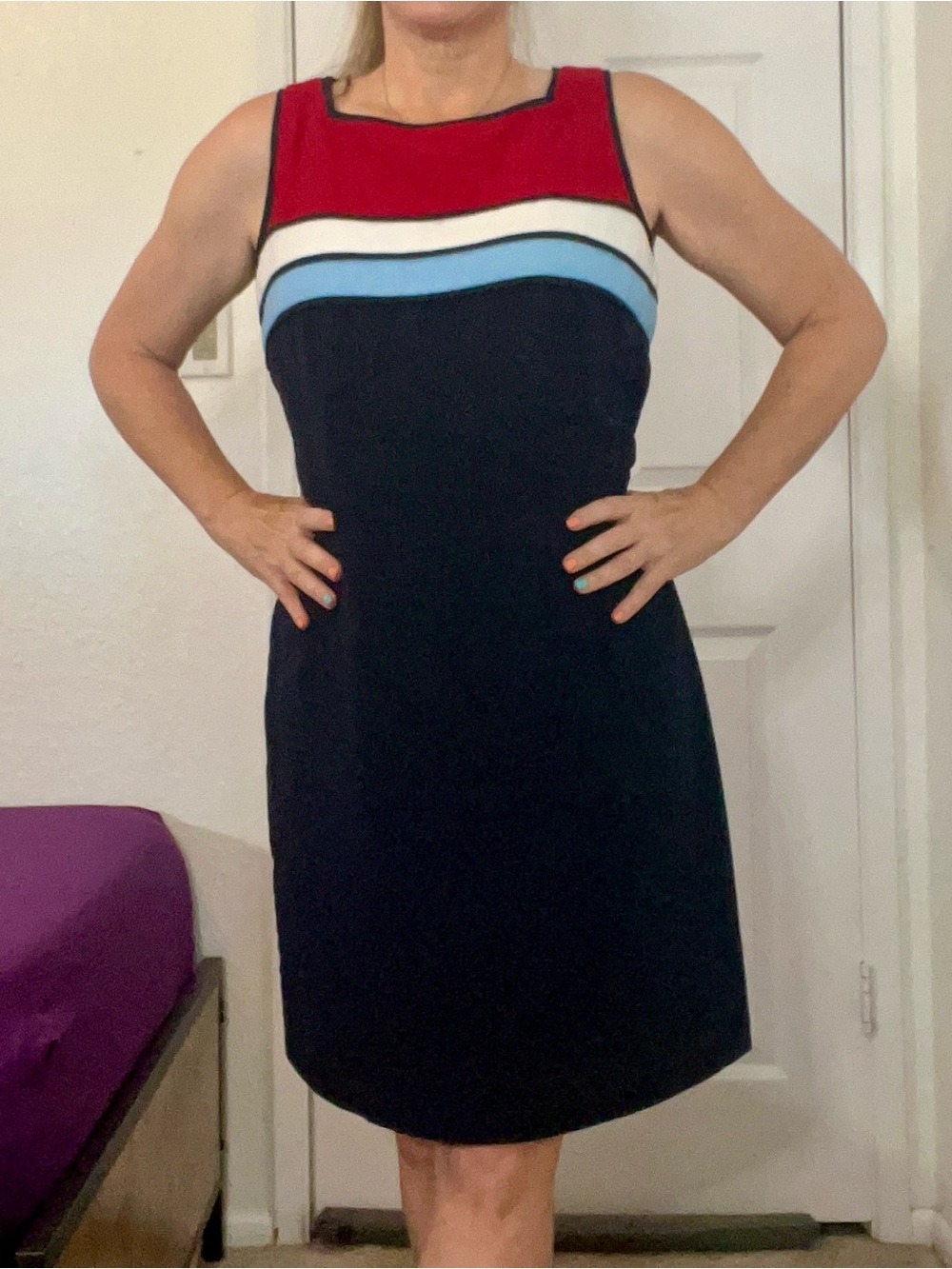 CDC Navy Dress with Red, White & Light Blue Bands